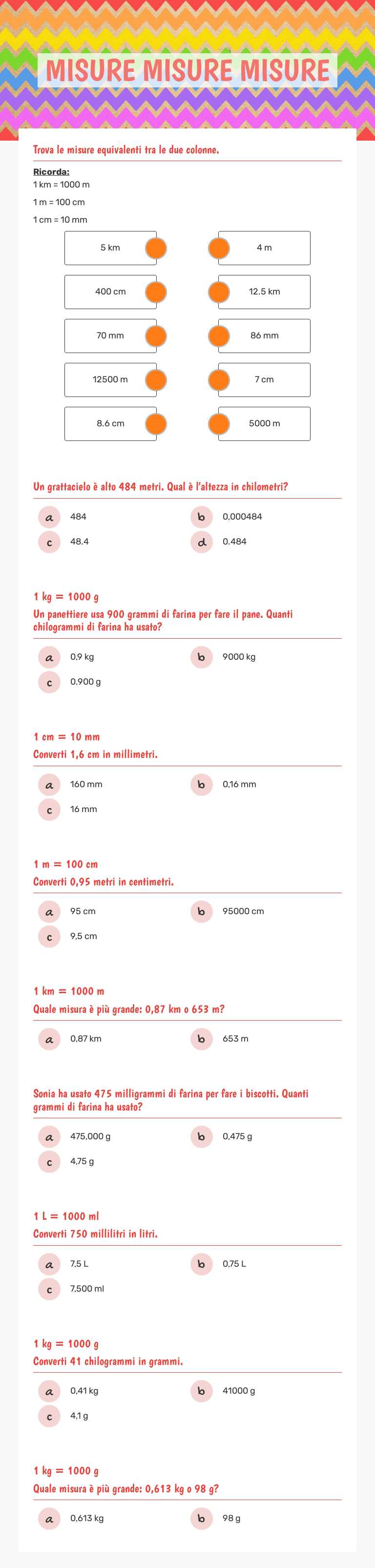 MISURE MISURE MISURE Grade 5 worksheet preview