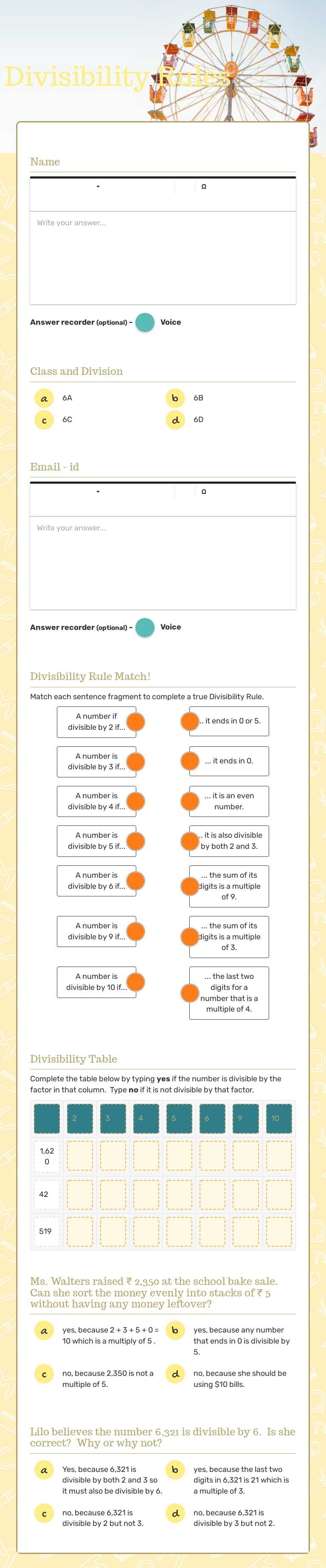 Divisibility Rules Grade 6 worksheet preview