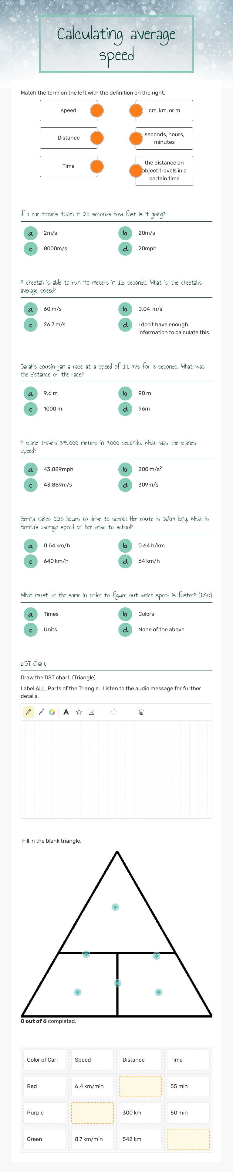 Calculating average speed worksheet preview image