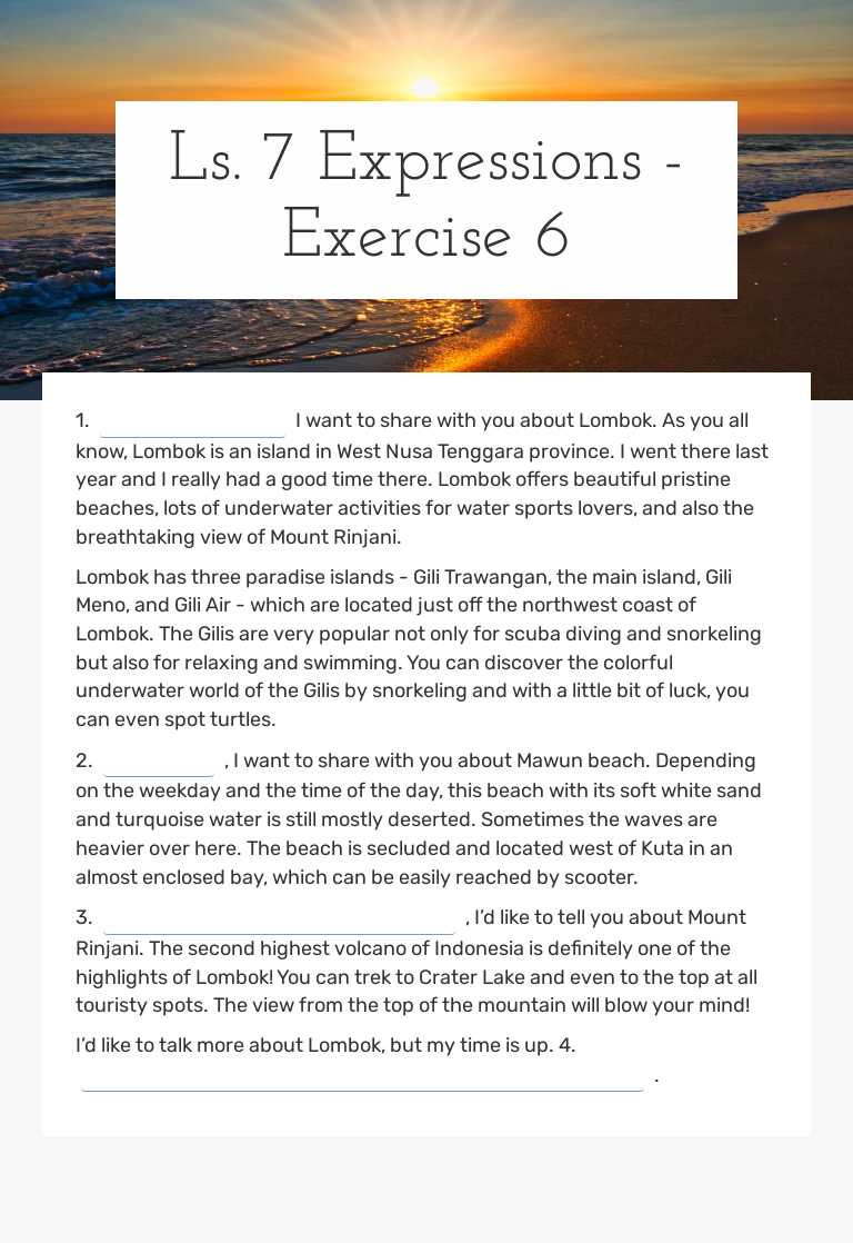 Ls. 7 Expressions - Exercise 6 worksheet preview image