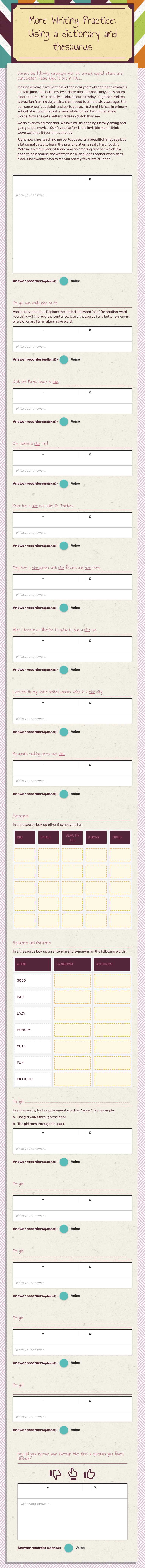 More Writing Practice:  
Using a dictionary and thesaurus worksheet preview image