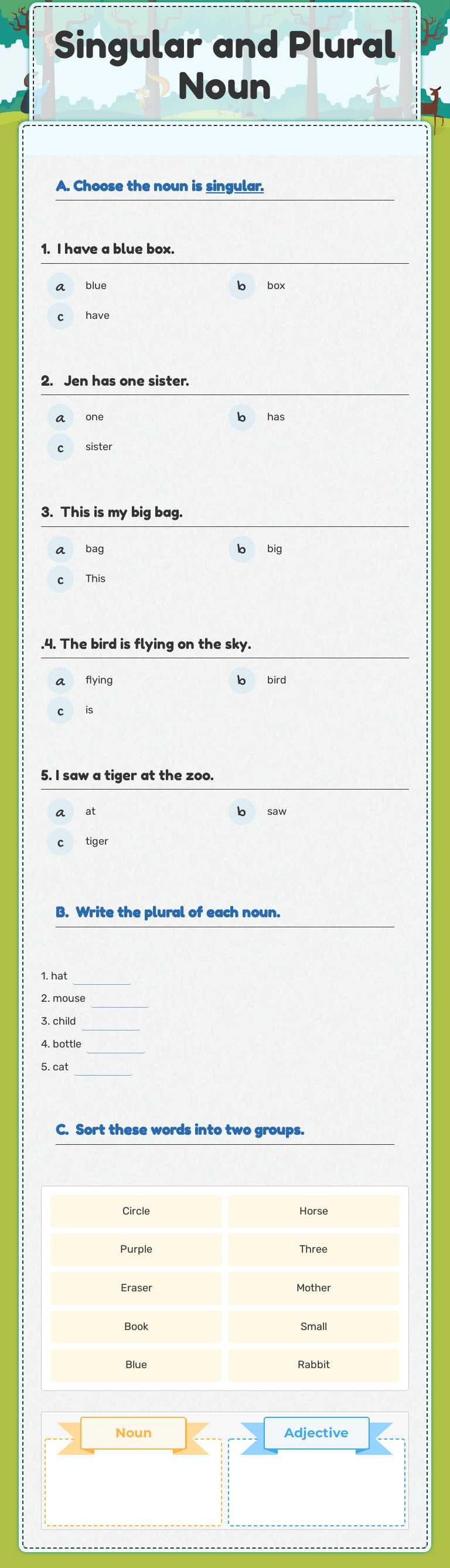 Singular and Plural Noun worksheet preview image