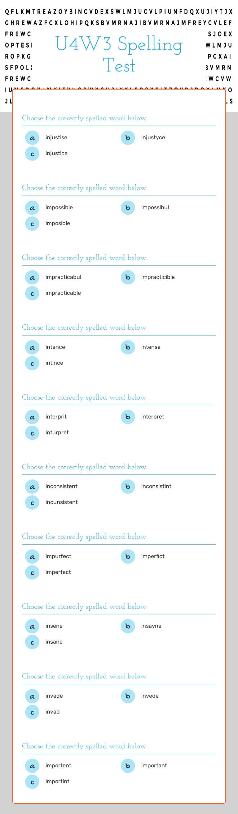 U4W3 Spelling Test worksheet preview image