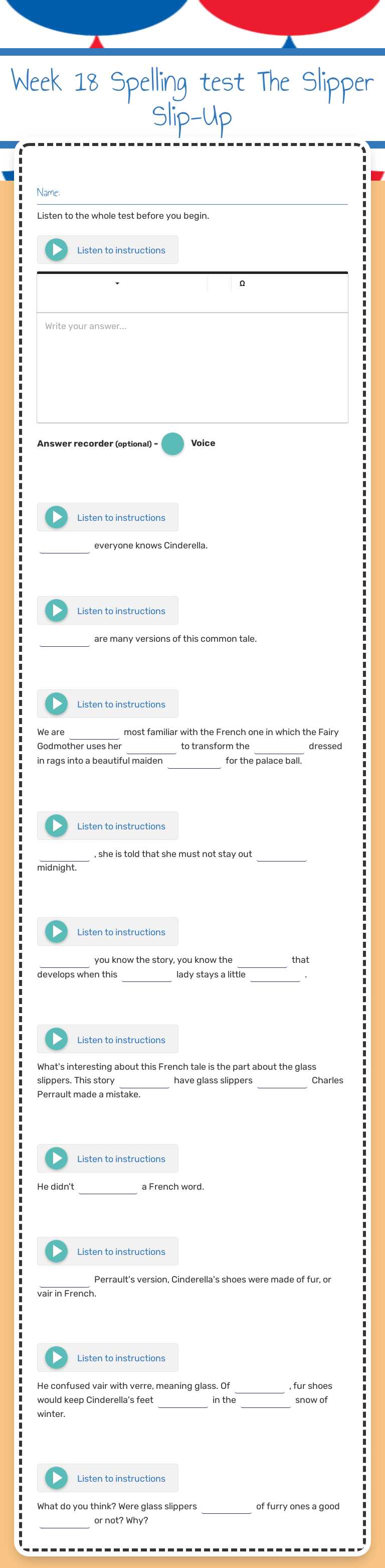 Week 18 Spelling test
The Slipper Slip-Up worksheet preview image