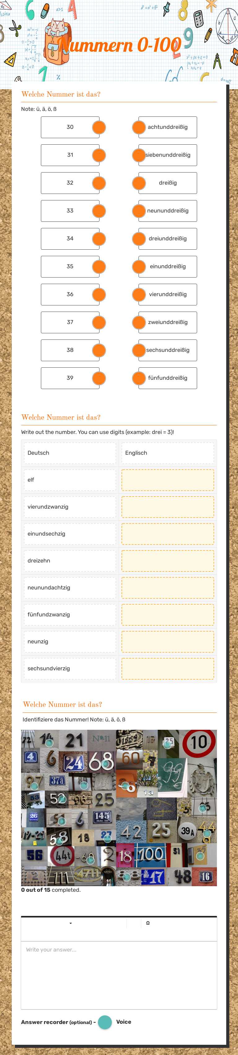 Nummern 0-100 worksheet preview image