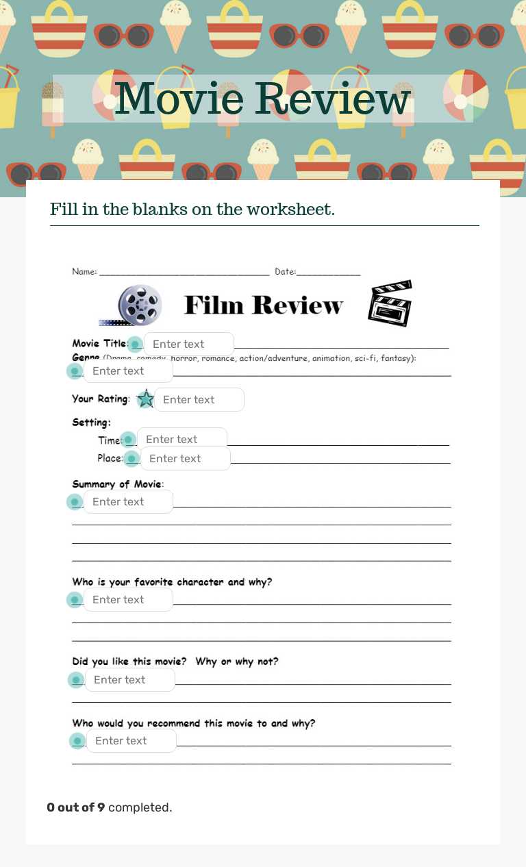 Movie Review worksheet preview image