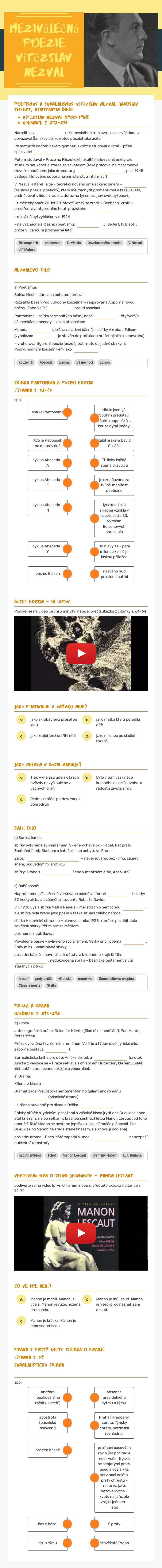 Meziválečná poezie
Vítězslav Nezval Grade 12 worksheet preview