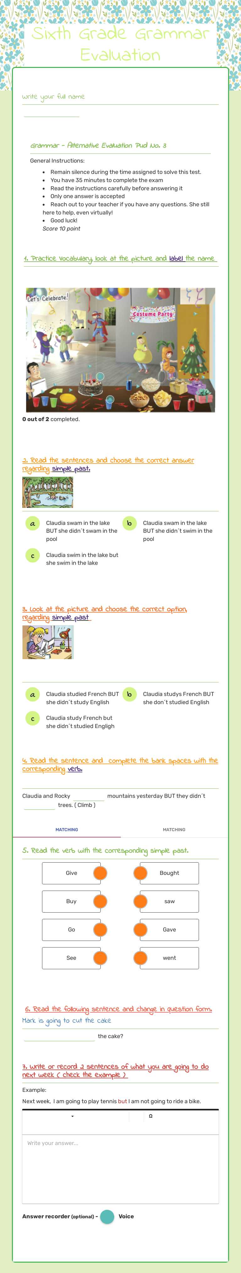 Sixth Grade    
   Grammar Evaluation worksheet preview image