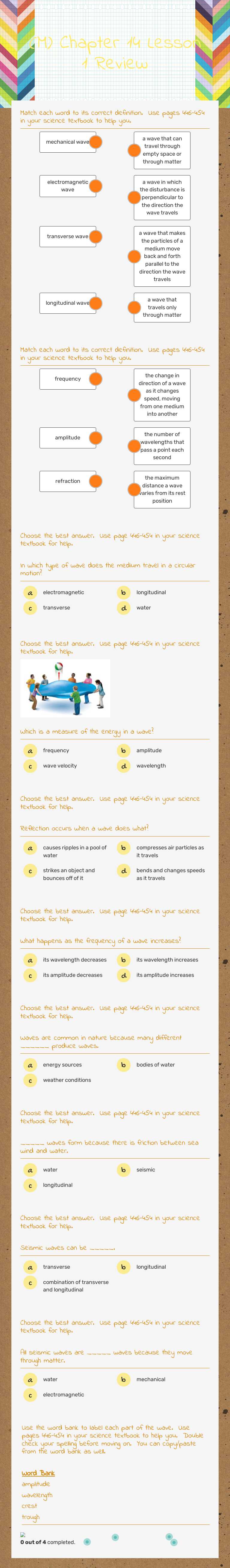 (M) Chapter 14 Lesson 1 Review worksheet preview image