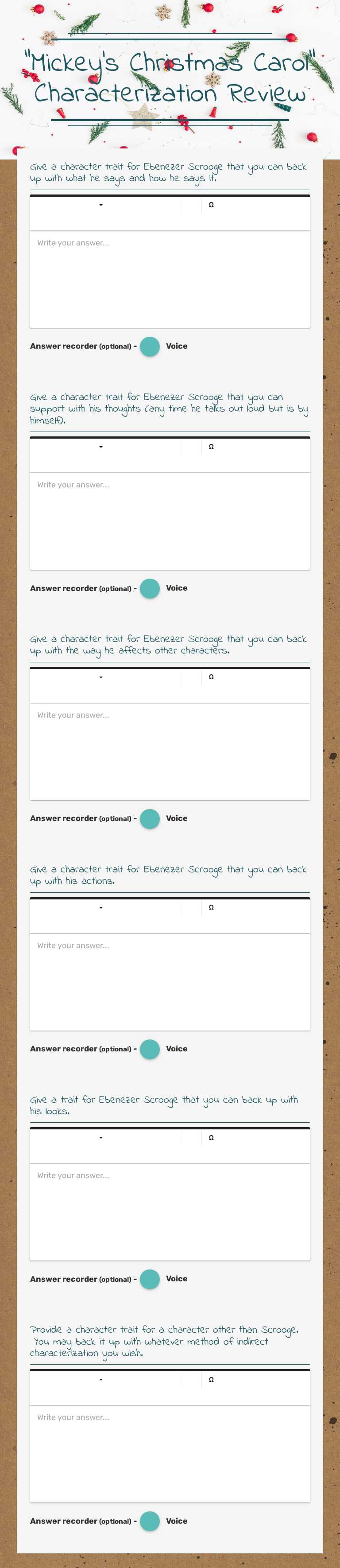 "Mickey's Christmas Carol" Characterization Review worksheet preview image