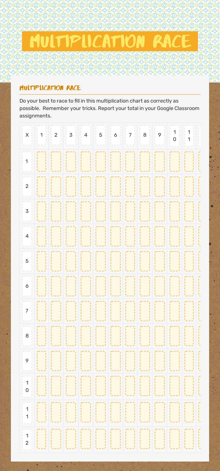 Multiplication Race worksheet preview image