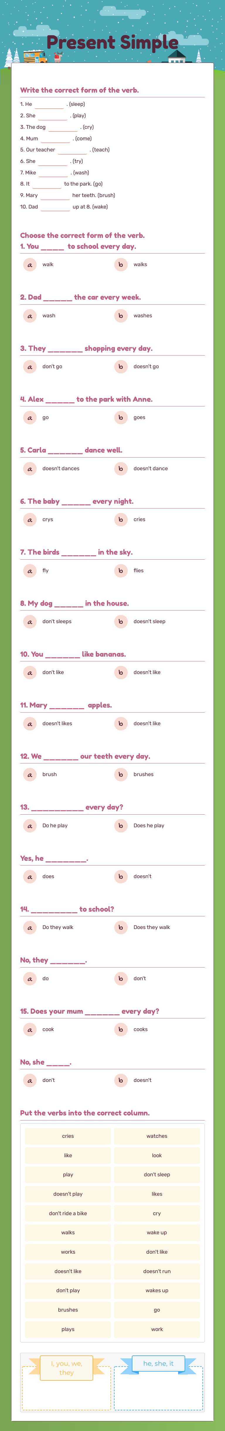 Present Simple Grade 5 worksheet preview