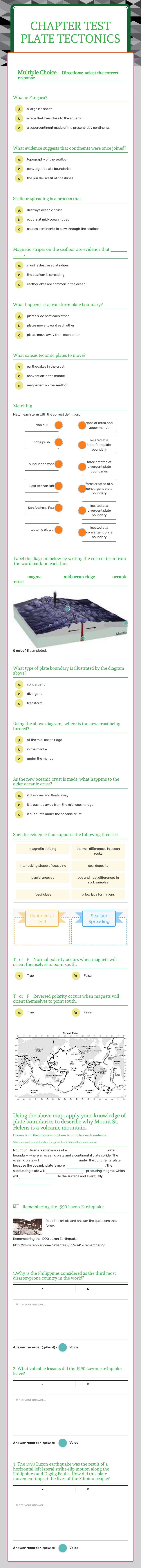 Chapter test Plate Tectonics worksheet preview image