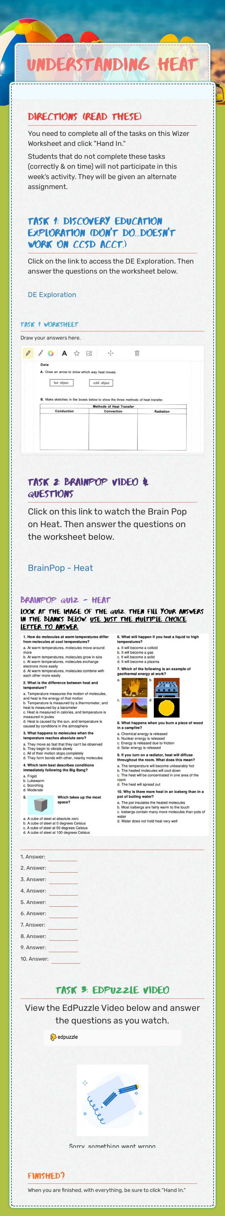 Understanding Heat Grade 7 worksheet preview