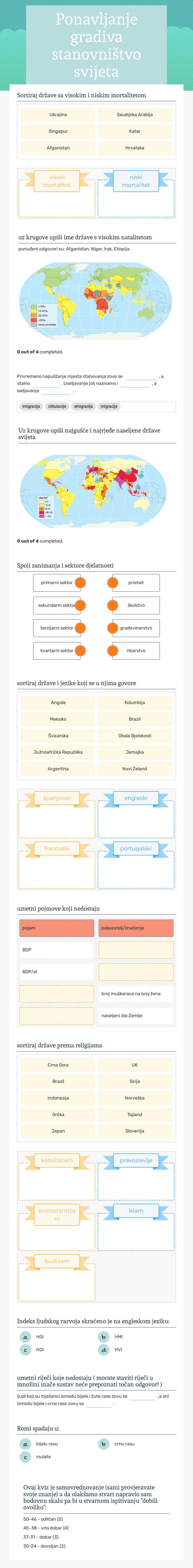Ponavljanje gradiva stanovništvo svijeta worksheet preview image