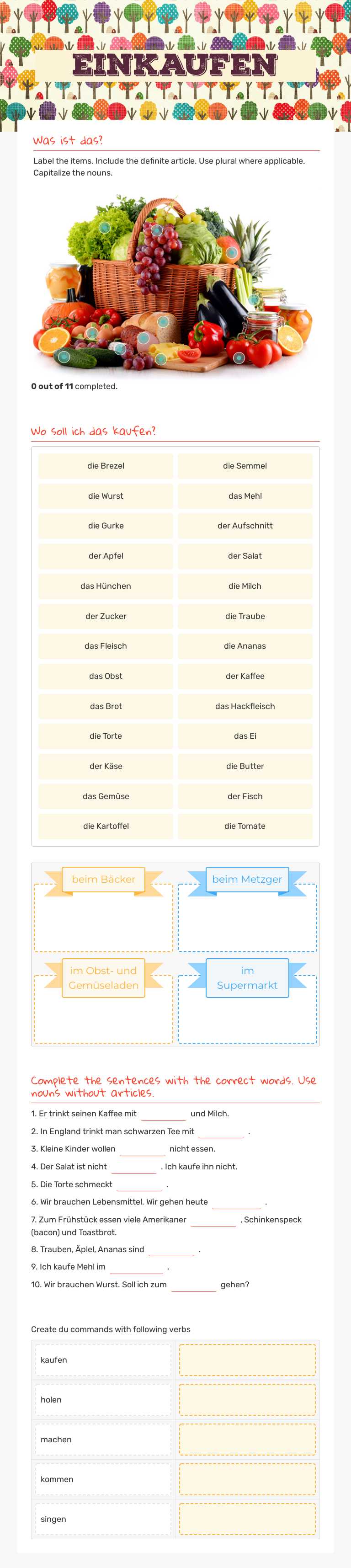 Einkaufen Grade 10 worksheet preview