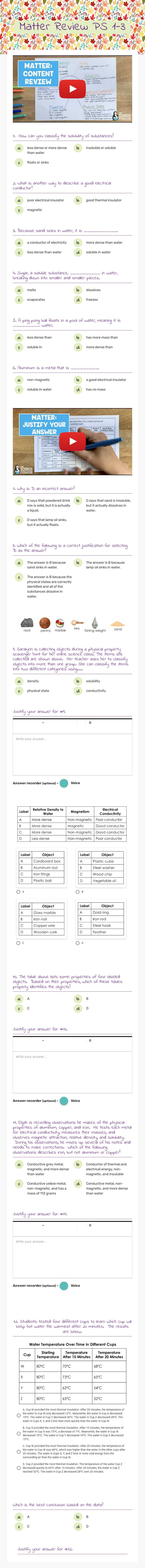 Matter Review PS 1-3 worksheet preview image