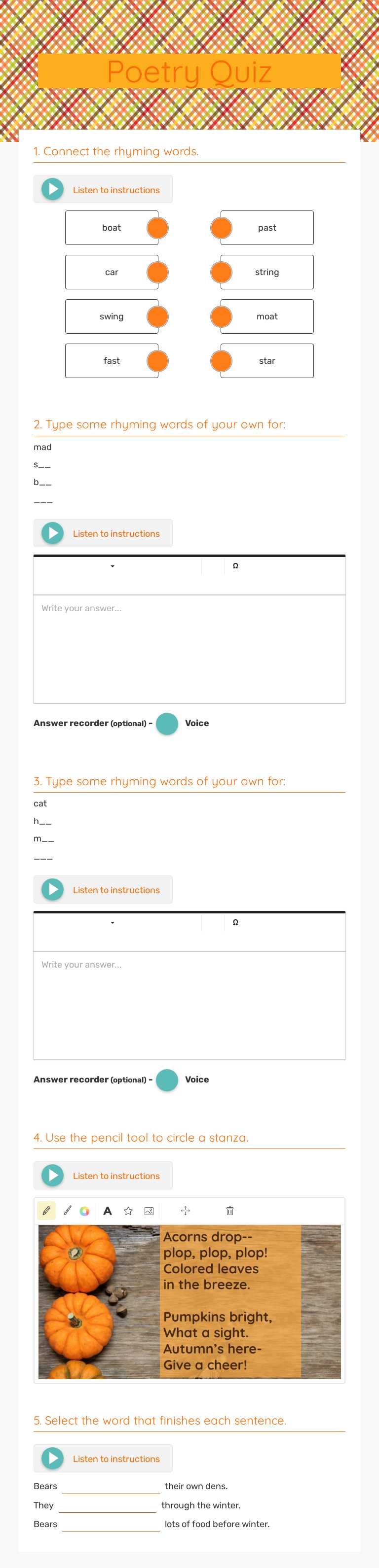 Poetry Quiz worksheet preview image