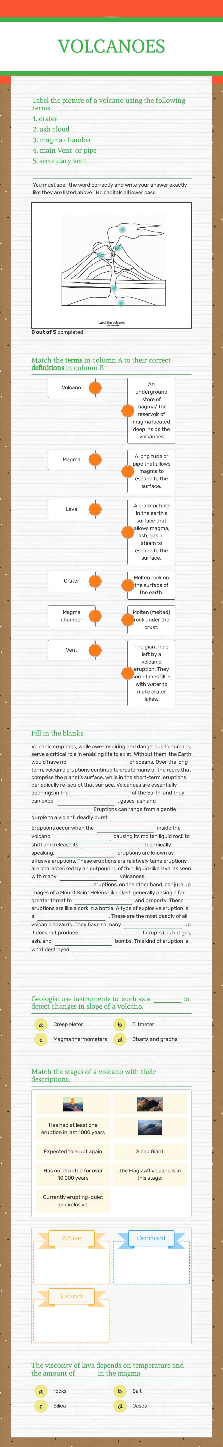 VOLCANOES worksheet preview image