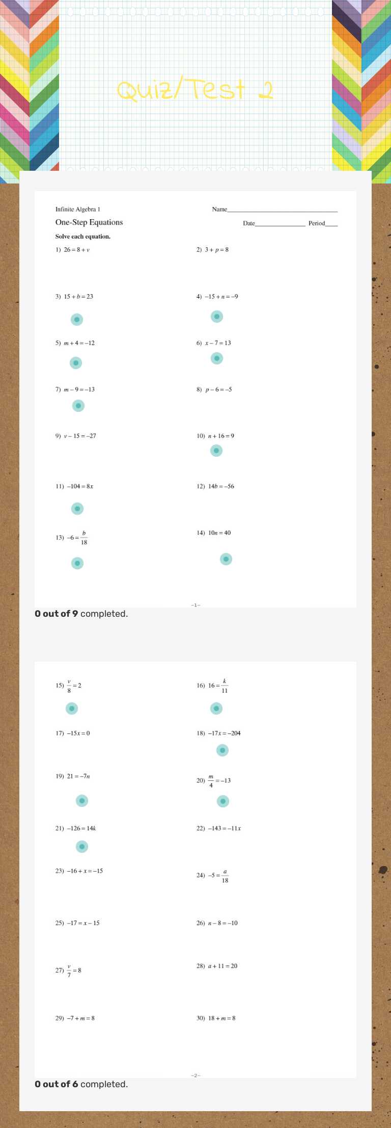 Quiz/Test 2 Grade 9 worksheet preview