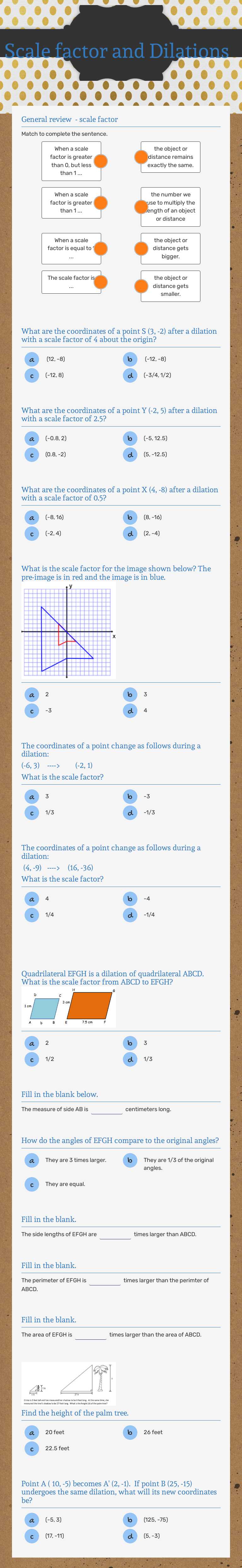 Scale factor and Dilations worksheet preview image