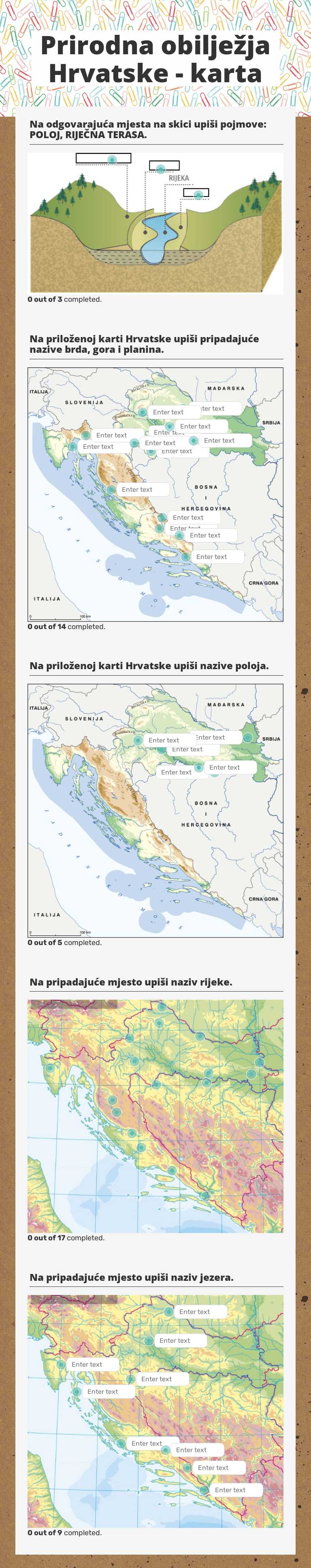 Prirodna obilježja Hrvatske - karta Grade 5 worksheet preview