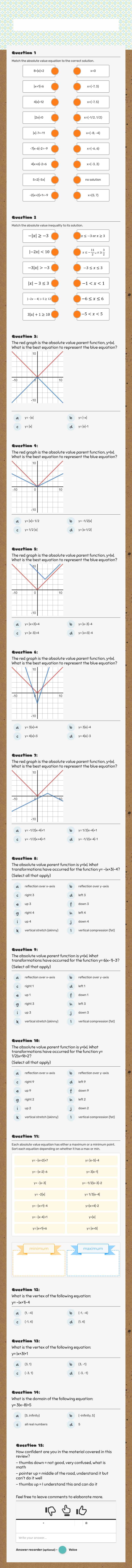 Absolute Values Review worksheet preview image