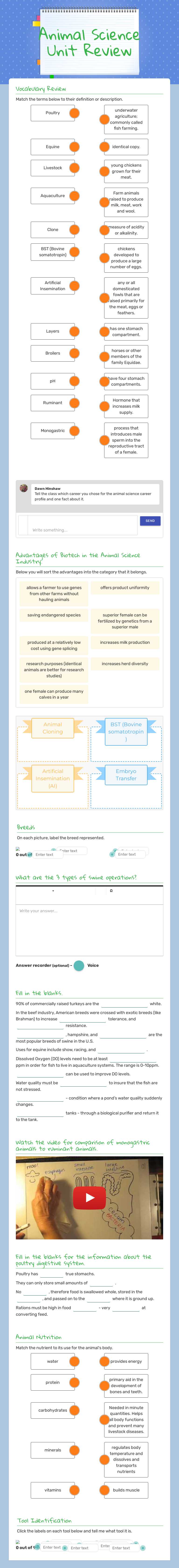 Animal Science  Unit Review worksheet preview image
