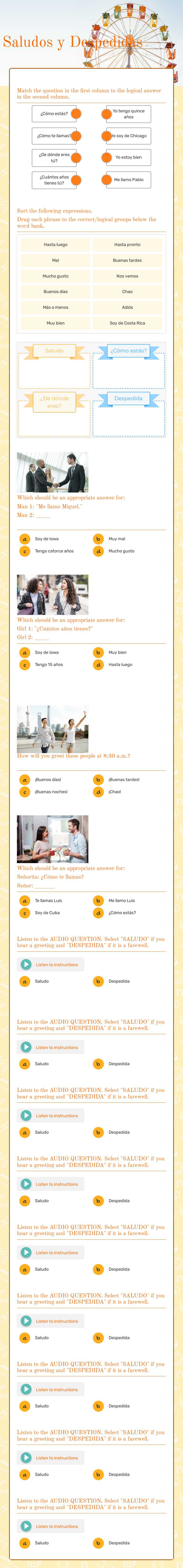 Saludos y Despedidas worksheet preview image