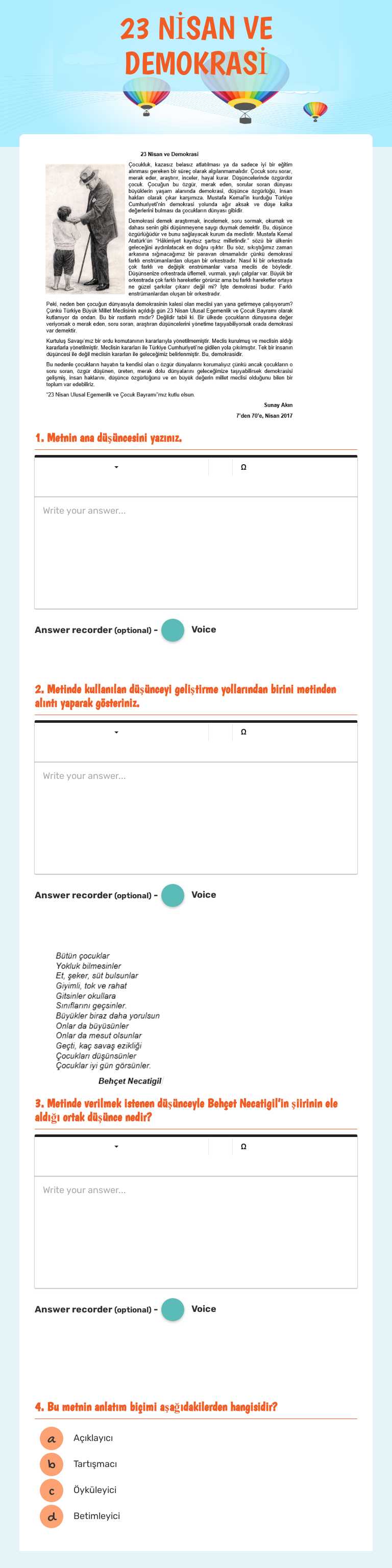 23 NİSAN VE DEMOKRASİ Grade 6 worksheet preview