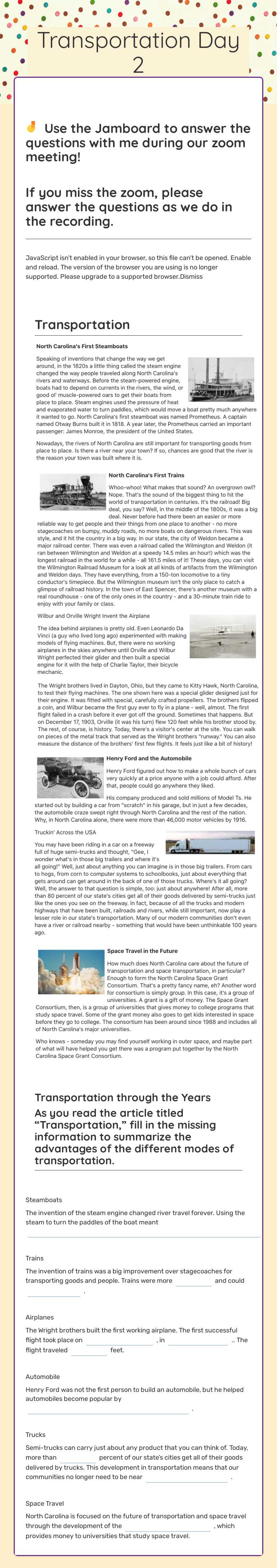 Transportation Day 2 worksheet preview image