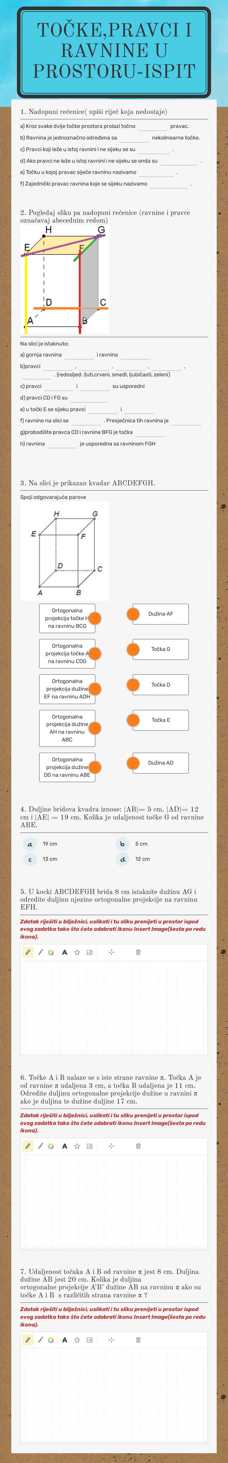 Točke,pravci i ravnine u prostoru-ispit worksheet preview image