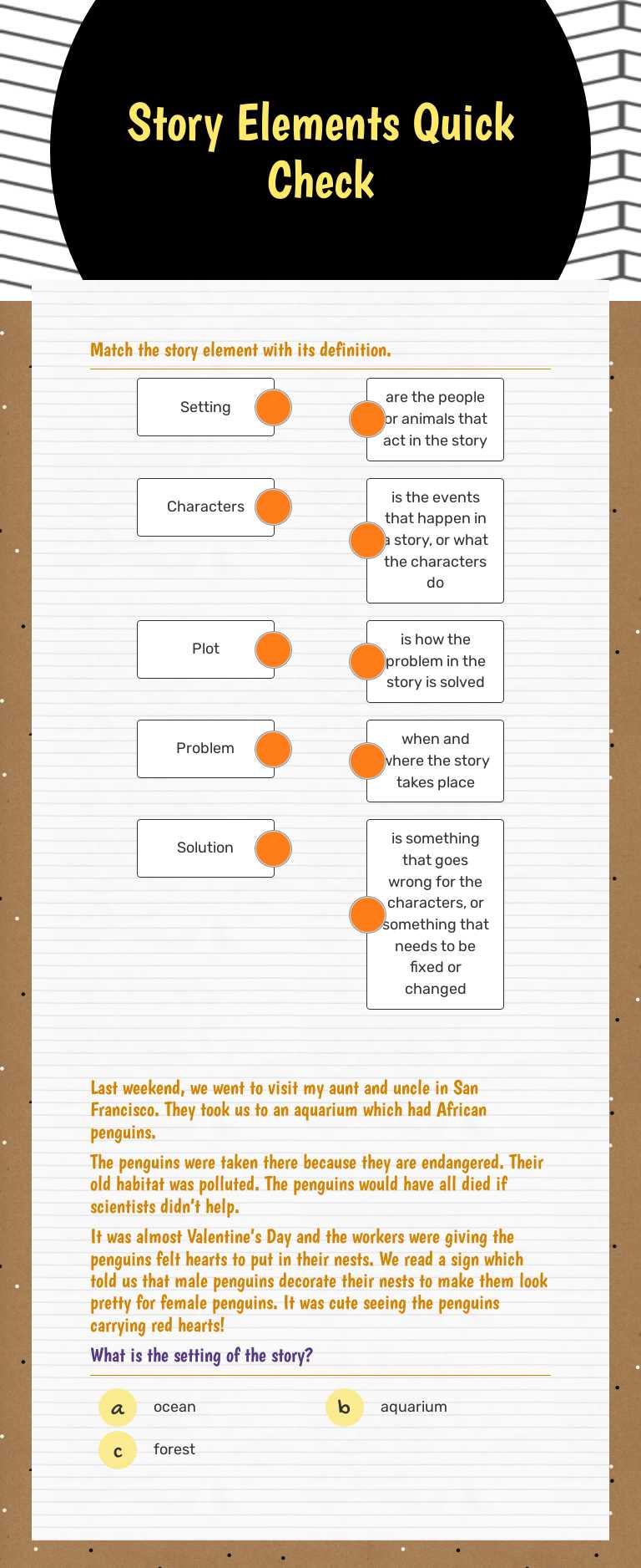 Story Elements Quick Check Grade 3 worksheet preview