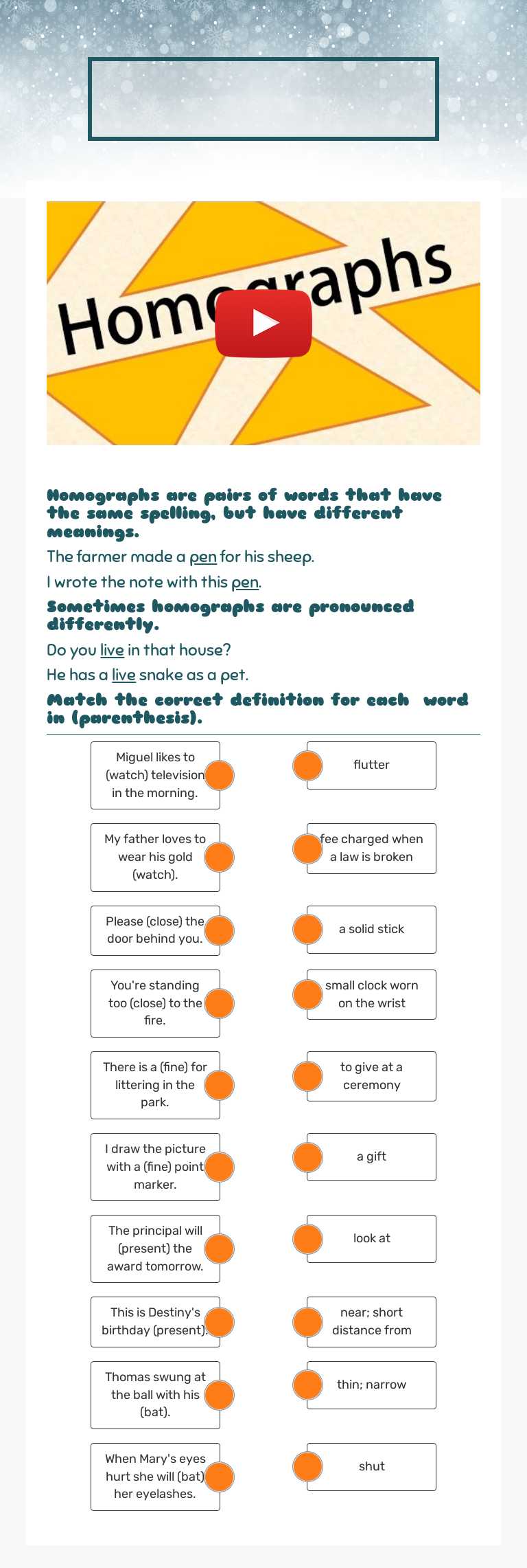 Homographs worksheet preview image