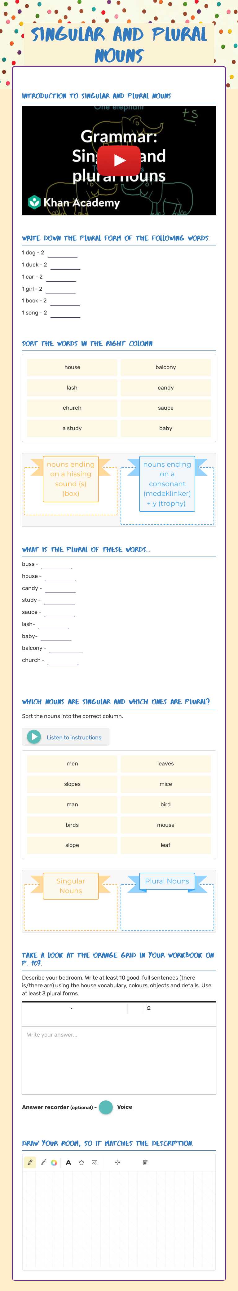 Singular and Plural Nouns worksheet preview image