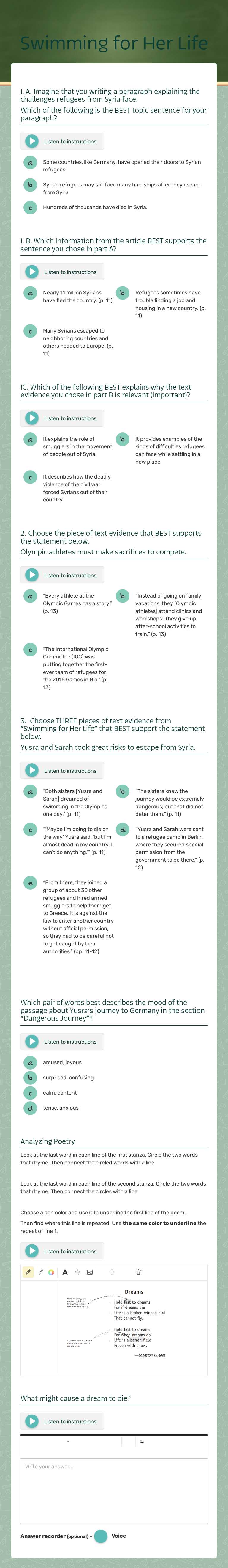 Swimming for Her Life worksheet preview image
