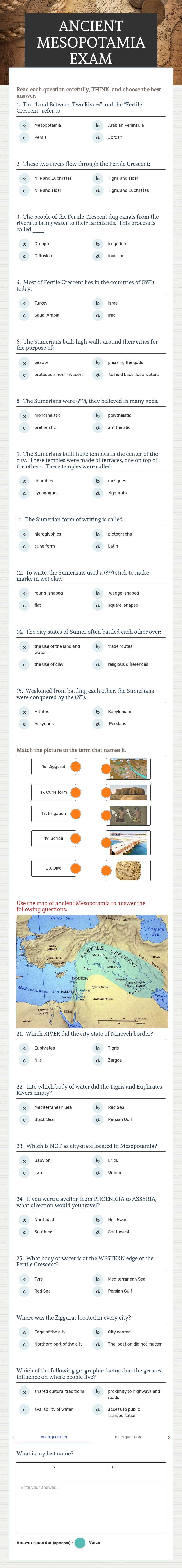 ANCIENT MESOPOTAMIA EXAM worksheet preview image