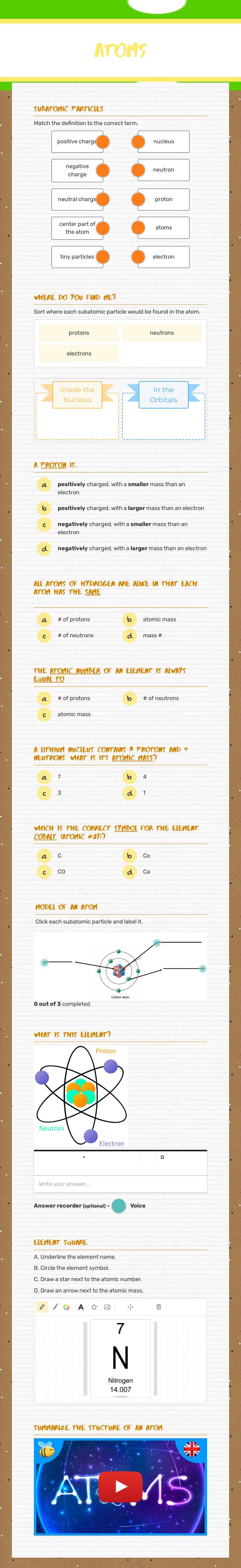 Atoms worksheet preview