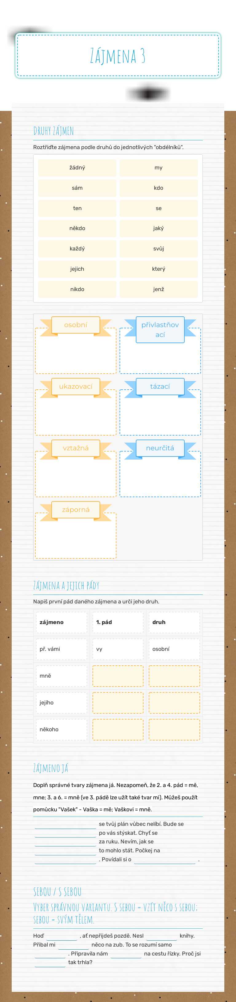 Zájmena 3 Grade 7 worksheet preview