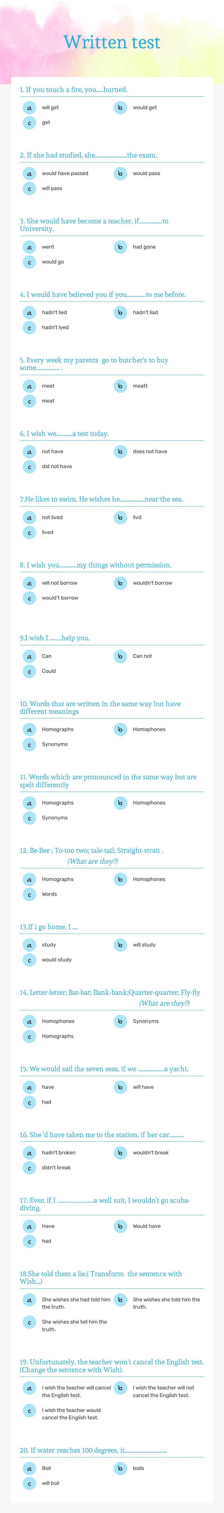 Written test worksheet preview image
