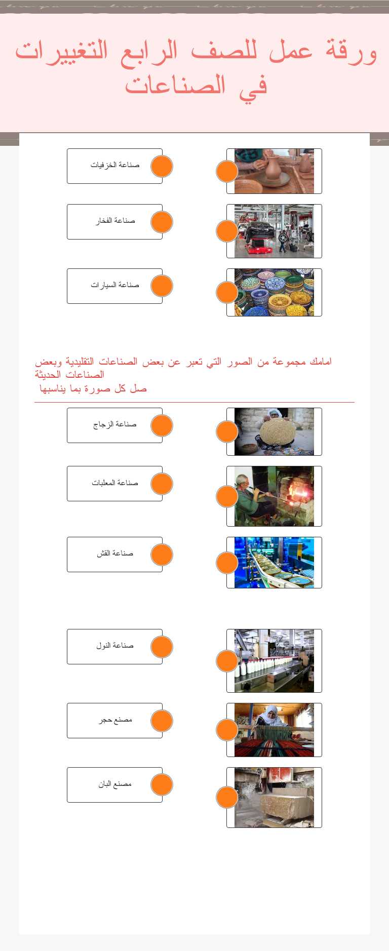ورقة عمل للصف الرابع 
 التغييرات في الصناعات worksheet preview image