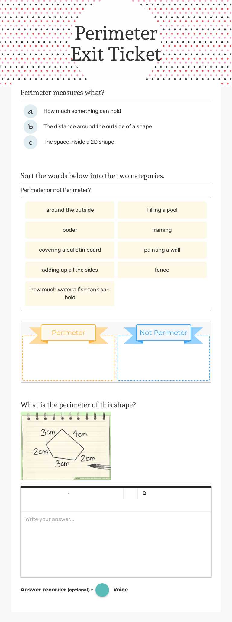 Perimeter Exit Ticket worksheet preview image