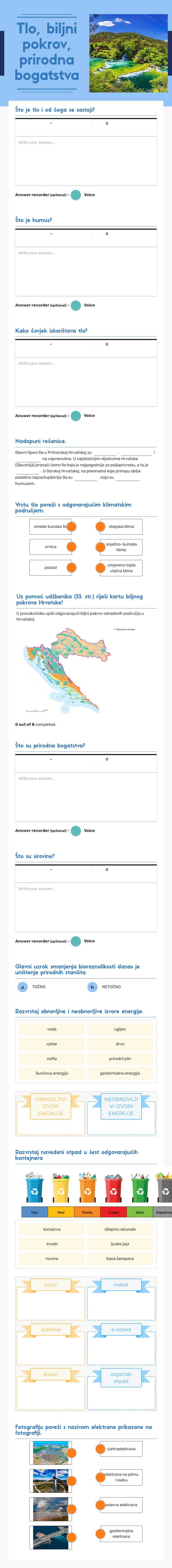 Tlo, biljni pokrov, prirodna bogatstva worksheet preview image