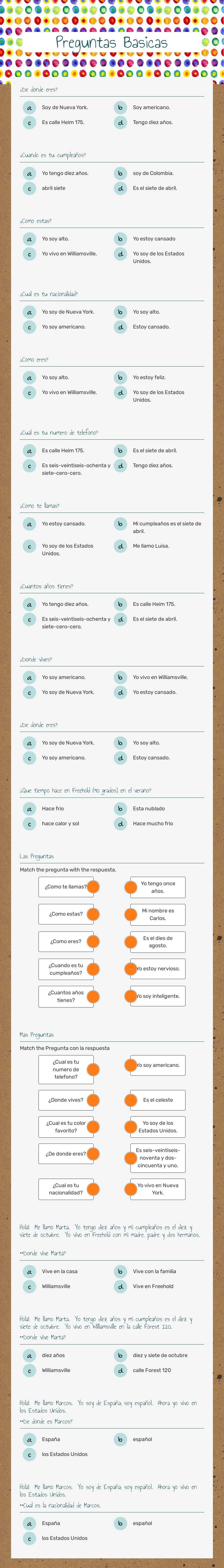 Preguntas Basicas Grade 6 worksheet preview