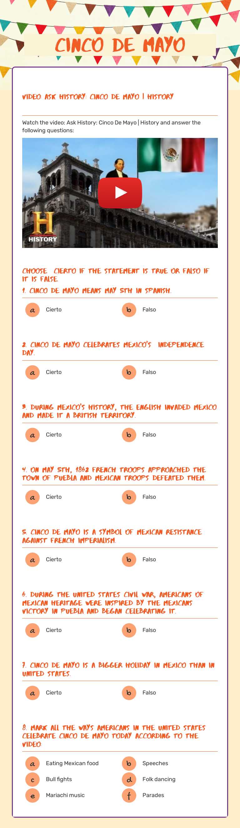 Cinco de Mayo worksheet preview image