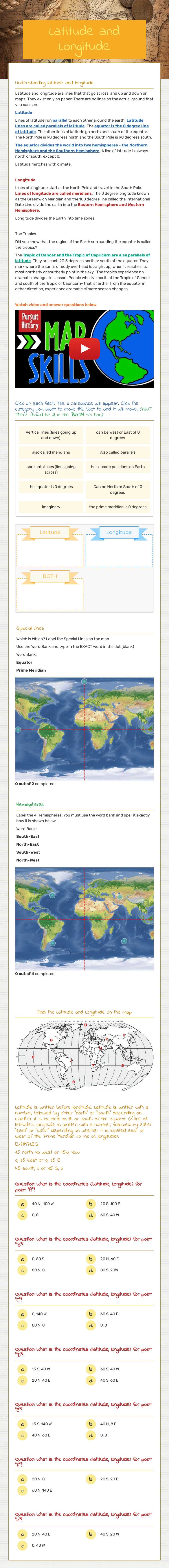 Latitude and Longitude worksheet preview image