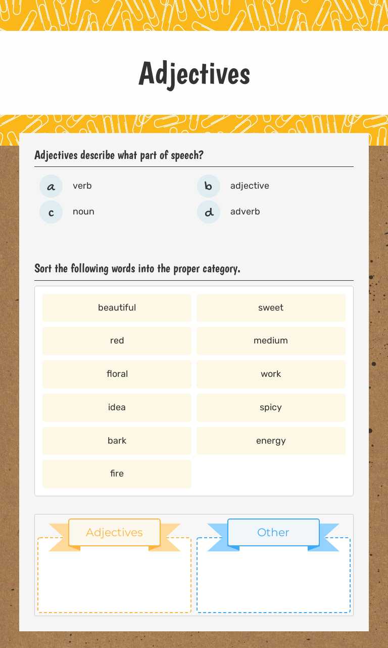 Adjectives Grade 4 worksheet preview