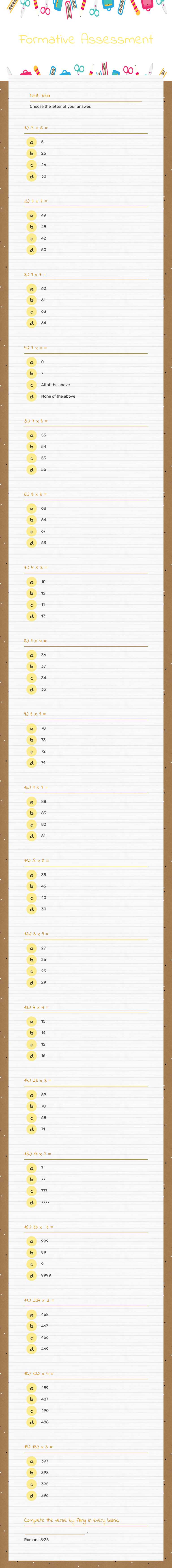 Formative Assessment Grade 3 worksheet preview