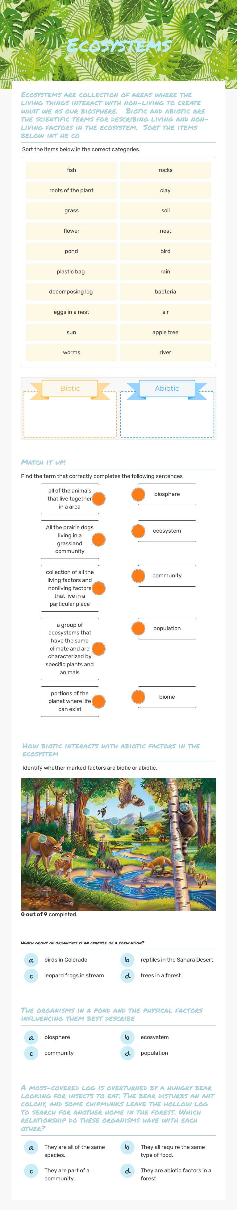 Ecosystems worksheet preview image