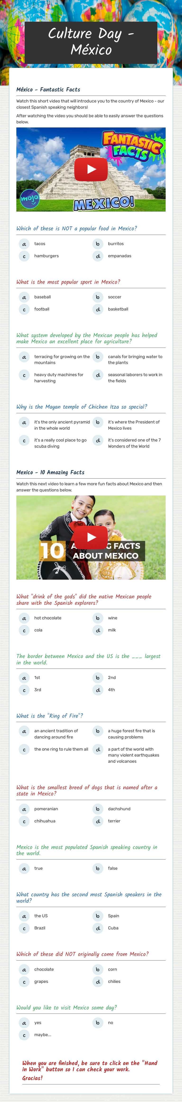 Culture Day - México worksheet preview image